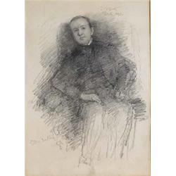 JOHN BUTLER YEATS (1839-1922), Charcoal drawing, soft pencil, Portrait of Elkin Matthews, sea...