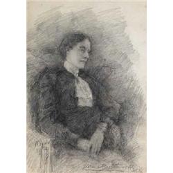 JOHN BUTLER YEATS (1839-1922), Charcoal Drawing, soft crayon, Norma Borthwick, seated, Insc...