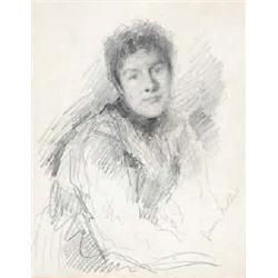 JOHN BUTLER YEATS (1839-1922), Crayon, Portrait of Susan Mitchell, Inscribed lower right, S...