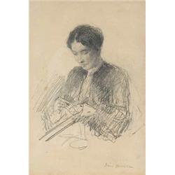 JOHN BUTLER YEATS (1839-1922), Crayon, Portrait of Miss Horniman, Inscribed, 25cms x 17cm...