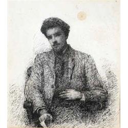 JOHN BUTLER YEATS (1839-1922), Pen, W B Yeats seated and wearing a beard, Inscribed left W...