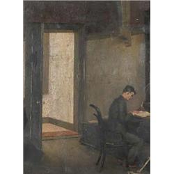 I.T. PEACAN, (c.1883), Oil on canvas, Portrait of a Young Man seated in an interior, with dry...