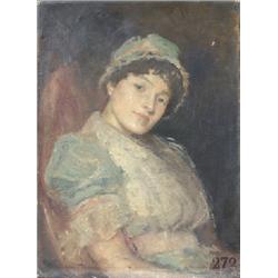 attributed to JOHN BUTLER YEATS (1839-1922), Oil on canvas, Portrait of a Maid, half length<b...