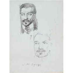 JACK BUTLER YEATS (1871-1957), Pencil, Two Studies of the head of J M Synge, Inscribed, J M...