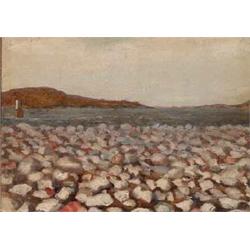 JACK BUTLER YEATS (1871-1957), Oil on Reeves Prepared Canvas Board, Pebble Beach, Sligo Bay,...