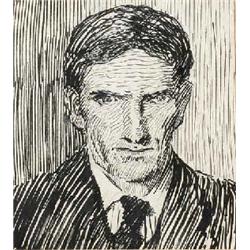 JACK BUTLER YEATS, (1871-1957), Indian ink over pencil, Self portrait, c.1923, Inscribed in...