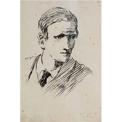 JACK BUTLER YEATS, (1871-1957), Indian ink, Self portrait, c.1925, Inscribed verso in penci...