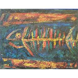 ANNE YEATS (1919-2001), Oil on board, Fish Skeleton, 21cms x 41cms...
