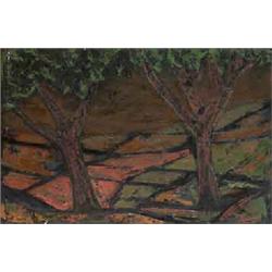 ANNE YEATS (1919-2001), Oil on canvas, Brown Landscape with Trees, Signed lower left, Anne...