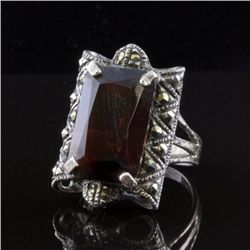 Vintage Garnet and Marcasite Ring in Sterling