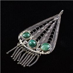 Vintage Filigree Pendant w/ Malachite in Sterling