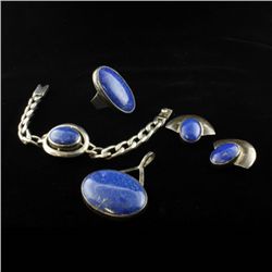 Sterling Modernist Style Lapis Lazuli Jewelry Set
