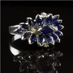 Vintage Blue Sapphire & Diamond Ring in White Gold