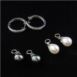 Diamond Earring with (2) Pair of Pearl Dangles