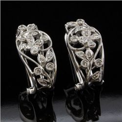 French Back Diamond Earrings in White Gold