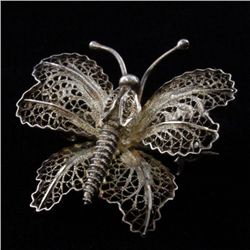 Vintage Sterling Filigree Butterfly Brooch