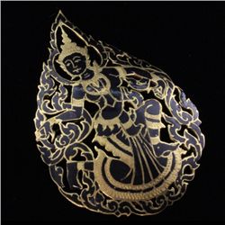 Black Enamel & Brass Cloissonne Thai Dancer Brooch