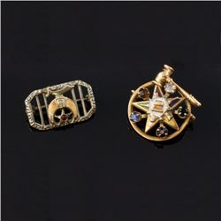 Pair of Mason & Eastern Star Pins in Yellow Gold