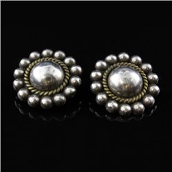 Round & Bead Two Tone Earrings in Sterling