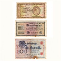 Lot of 3 German Paper Currency