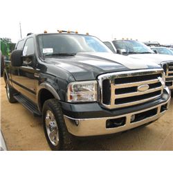 2006 FORD F250 4X4 CREW CAB PICKUP, S/N 1FTSW21P56EA57756, DIESEL ENG, A/T, ODOMETER READING 155,204
