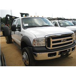 2007 FORD F550 4X4 CREW CAB FLATBED, S/N 1FDAW57PX73A35771, DIESEL ENG, A/T, ODOMETER READING 112,03