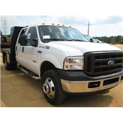 2006 FORD F350 4X4 CREW CAB MECHANICS TRUCK , S/N 1FDWW37P36EB27894, DIESEL ENG, A/T, 9' FLATBED, HO