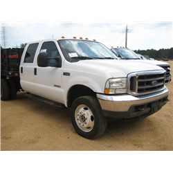2004 FORD F550 4X4 S/A FLATBED, S/N 1FDAW57P44ED41005, POWERSTROKE DIESEL ENG, A/T, CREW CAB, 9' FLA
