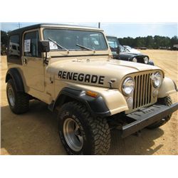 1983 JEEP RENEGADE 4X4, S/N 1JCCM87E4DT027092, GAS ENG, 4 SPD TRANS, ODOMETER READING 67,756 MILES