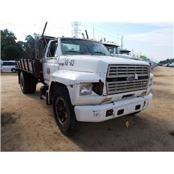 1989 FORD F600 S/A DUMP, S/N 1EDNF60KXKVA58000, FORD GAS ENG, 5 SPD TRANS, 14' FLATBED DUMP W/ 1' SI