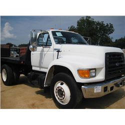 1997 FORD F800 S/A FLATBED TRUCK, S/N 1FDNF80C9VVA19701, CUMMINS DSL ENG, 7 SPD TRANS, 11' STEEL FLA