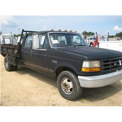 1992 FORD F350 S/A CREW CAB FLATBED, S/N 2FDJW35H0NCA62917, V8 GAS ENG, A/T, 10' FLATBED BODY, ODOME
