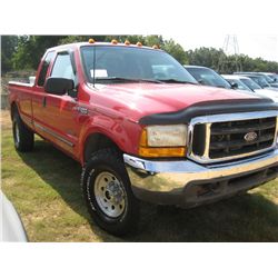 1999 FORD F250 XLT 4X4 CREW CAB PICKUP, S/N 1FTNX21F4XEC90918, DIESEL ENG, MANUAL TRANS, TOOLBOX, OD