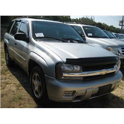 2006 CHEVROLET TRAILBRAZER LS, S/N 1GNDS135062338811, INLINE 6 CYL, A/T, ODOMETER READING 195,195 MI