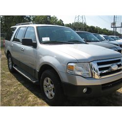2007 FORD EXPEDITION XLT, S/N 1FMFU15667LA83964, V8, GAS, A/T, ODOMETER READING 218,772 MILES