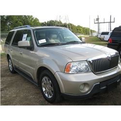 2004 LINCOLN NAVIGATOR, S/N 5LMFU27R24LJ13881, V8 GAS, A/T, ODOMETER READING 148,623