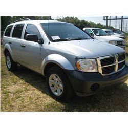 2007 DODGE DURANGO SUV, S/N 1D8HB38P77F554077, GAS ENG, A/T, ODOMETER READING 155,524 MI