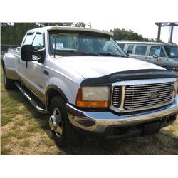 2000 FORD F350 CREW CAB PICKUP, S/N 1FTWW32F6YEB53055, DIESEL ENG, A/T, ALUM TOOL BOX, ODOMETER READ