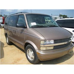 1998 CHEVROLET ASTRO VAN, S/N 1GNDM19WXWB190073, V6 GAS ENG, A/T, ODOMETER READING 208,040 MILES