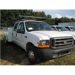 1999 FORD F350 SERVICE TRUCK, S/N 1FTSW30L2XEA51757, FORD V8 GAS ENG, A/T, CREW CAB, SERVICE TOOL BO