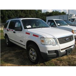 2006 FORD EXPLORER, S/N 1FMEU72E0BUA93045, V6 GAS, A/T