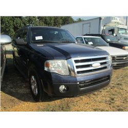 2007 FORD EXPEDITION XLT SUV, S/N 1FMFU15557LA62829, GAS ENGINE, A/T, ODOMETER READING 193,007 MILES