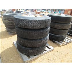 1 LOT (4) 11R24.5 TIRES & RIMS