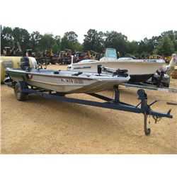 16' ALUMACRAFT ALUMINUM BASS BOAT, 50HP MERCURY OUTBOARD ENG, W/ TRAILER, TROLLING MOTOR