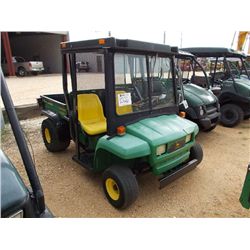 JOHN DEERE GATOR, S/N 004X2X07565, GAS ENG, TILT BED, CANOPY, METER READING 4,738 HRS