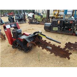 TORO TRX-15 WALK BEHIND TRENCHER, S/N 280000104, 3' BAR, 6" RUBBER TRACK, KAWASAKI GAS ENG, METER RE