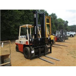 NISSAN 80 FORKLIFT, S/N BGFG03A40V, 8,900# CAPACITY, 2 STAGE MAST, CANOPY, METER READING 5,389 HRS