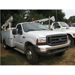 2000 FORD F550 SERVICE TRUCK, S/N 1FDAF56F7YEA98210, POWERSTROKE DIESEL ENG, 5 SPD TRANS, IMT SERVIC