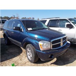 2006 DODGE DURANGO SLT 4X4, S/N 1D4HB48256F152911, V8 GAS, A/T, ODOMETER READING 205,684 MILES
