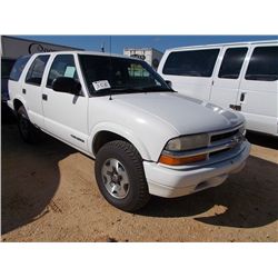 2004 CHEVROLET BLAZER 4X4, S/N 1GNDT13X94K163268, V6 GAS, A/T, ODOMETER READING 148,149 MILES